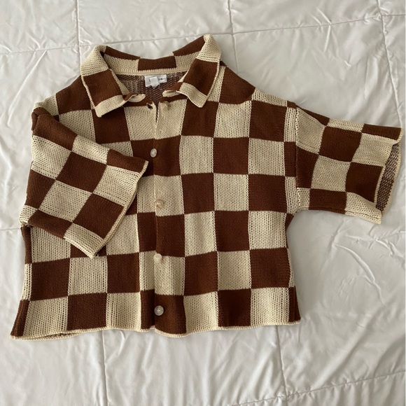 LE LIS CHECKER SWEATER BUTTON UP - Picture 2 of 7